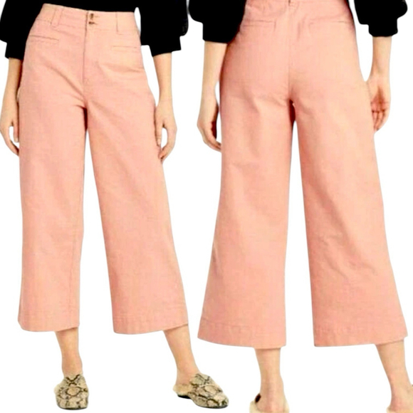 A New Day Womens Size 8 Cropped Wide Leg Pants High Waisted Stretch Coral - Picture 1 of 12